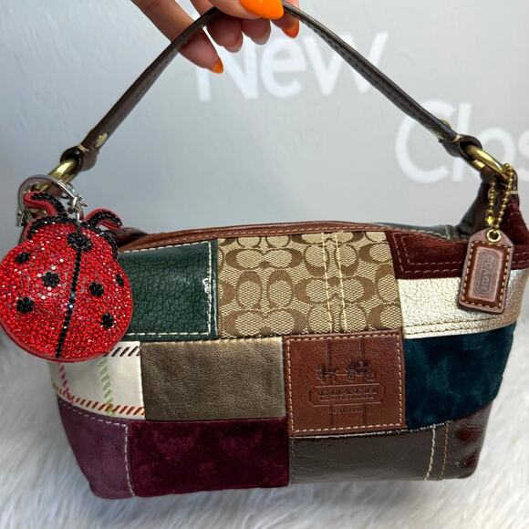 y2k Coach 2007 Patchwork Brown Mini Purse Bag Wristlet Baguette - Picture 1 of 8